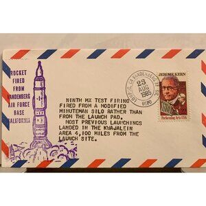 Vintage 1985 Rocket Launch Envelope Jerome Kern Stamp &  Air Force Base Postmark